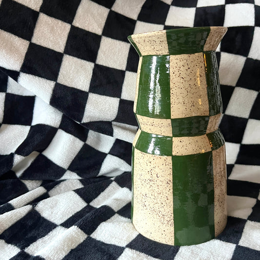 Green checker narrow vase